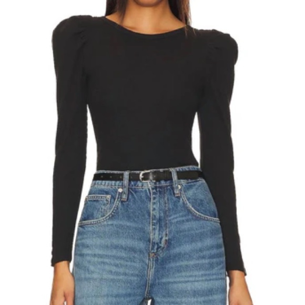 Free People Iris Black Puff Shoulder Long-Sleeve Top - Women